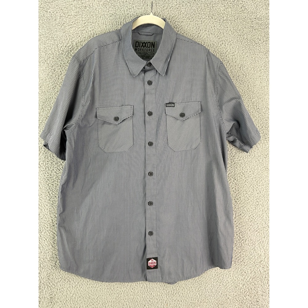 Dixxon Workforce Shirt Mens XL Grey Pinstripe Short Sleeve Button Up Workwear